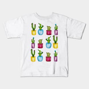 Vibrant Cactus Watercolor Pattern Kids T-Shirt